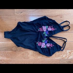 Black floral body suit